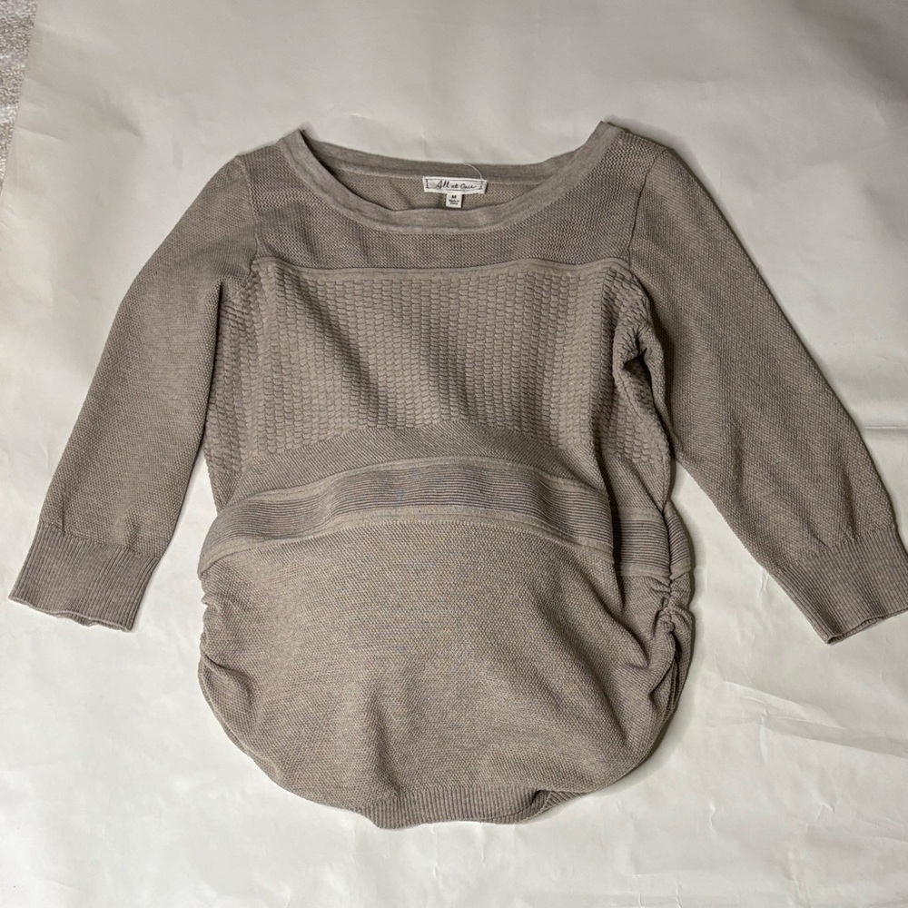 🚼 Maternity All at Once Taupe Beige Textured Crewneck Ruched Sweater M